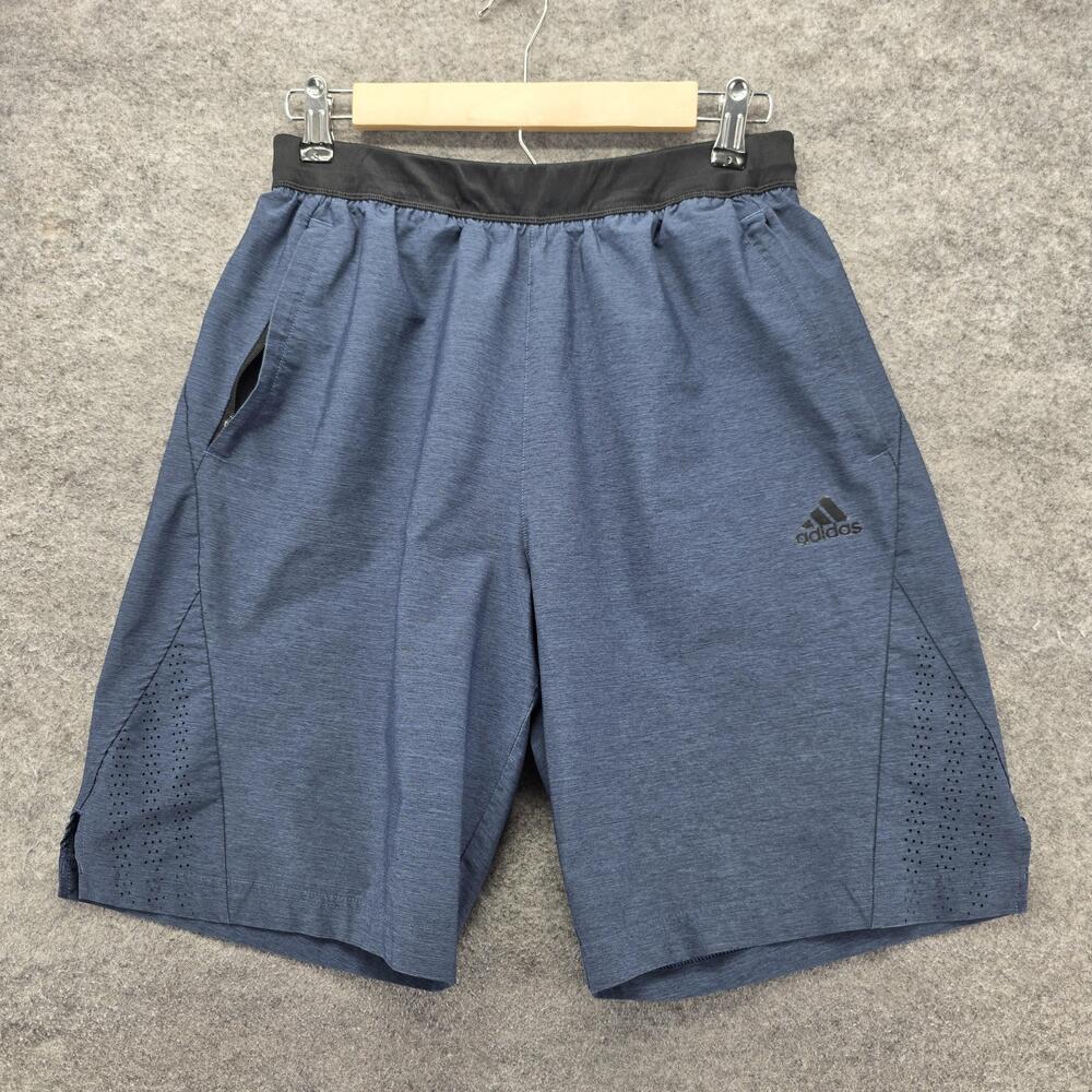 Adidas Shorts Mens Medium Blue Athletic Training Zip Pocket Logo Running
